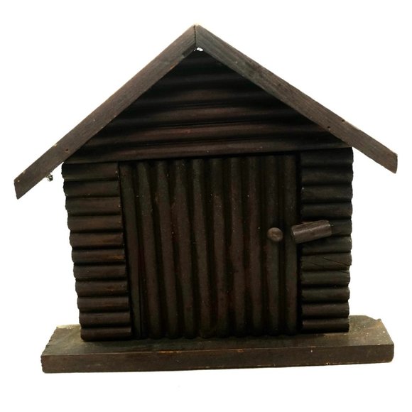 ANTIQUE VINTAGE HANDCRAFTED ART WOOD LOG CABIN NOTE PAD HOLDER - Picture 2 of 6